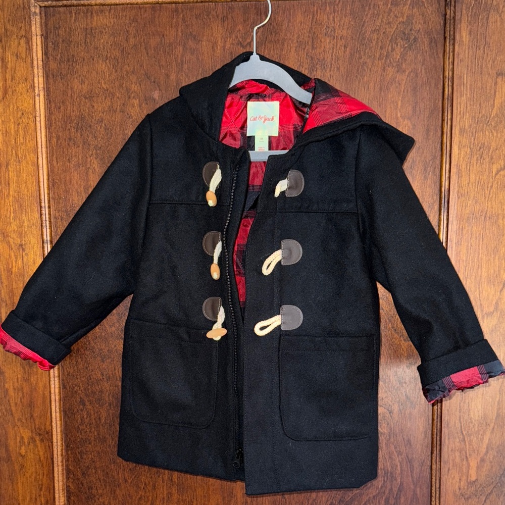 Cat & Jack Black Pea Coat with Red Lining